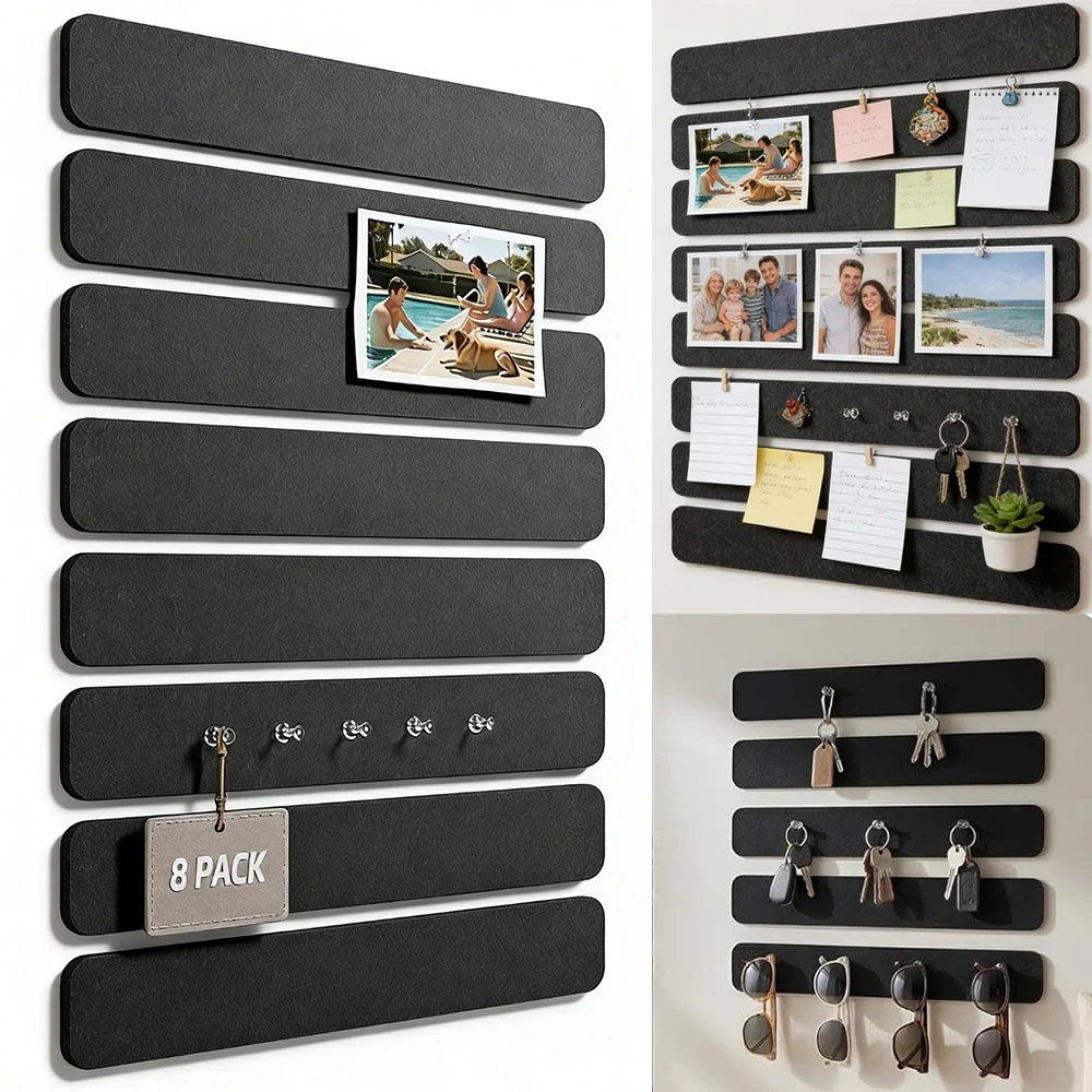 8pcs/set Rectangle Felt Cork Board Bar Strips Self-Adhesive Bulletin Board Strip Memo Schedule Photo Display for Wall Decoration
