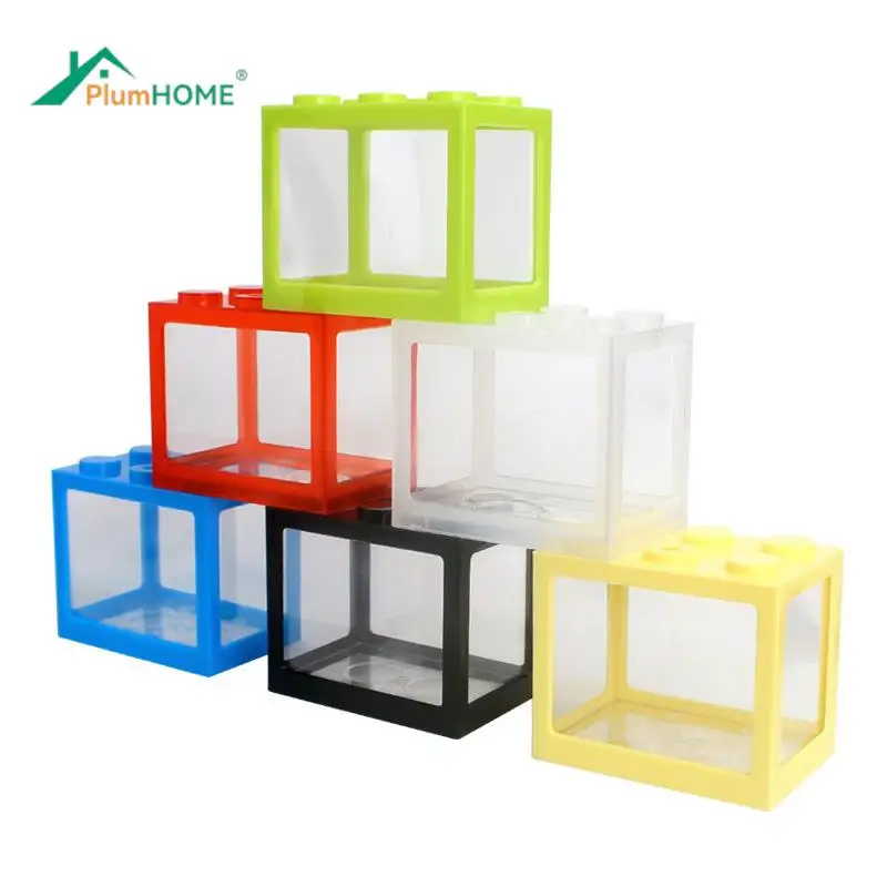 Creative Multicolor Stackable Building Blocks Ecological Mini Aquarium Fish Tank Small Reptile Insect Pet Box Landscape Seaweed