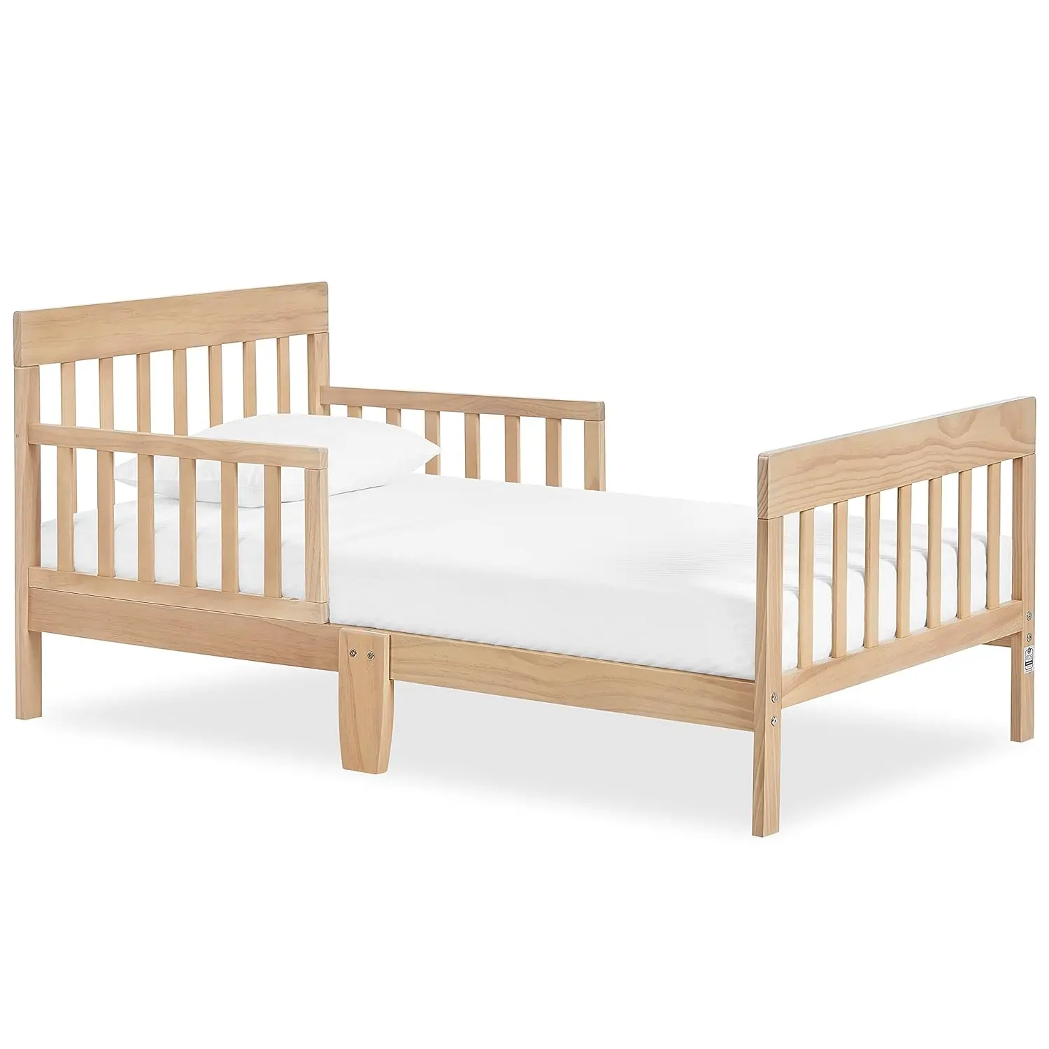 Vintage White Oak Toddler Bed with Safety Rails, Low-to-Floor Design, Greenguard Gold Certified, Non-Toxic Finish