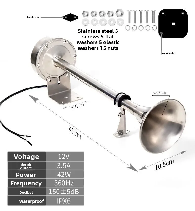 

Durable 12V Marine Metal Electric Horn 304 Stainless Steel, Loud Waterproof Anti-Corrosion Horn for Boat Truck
