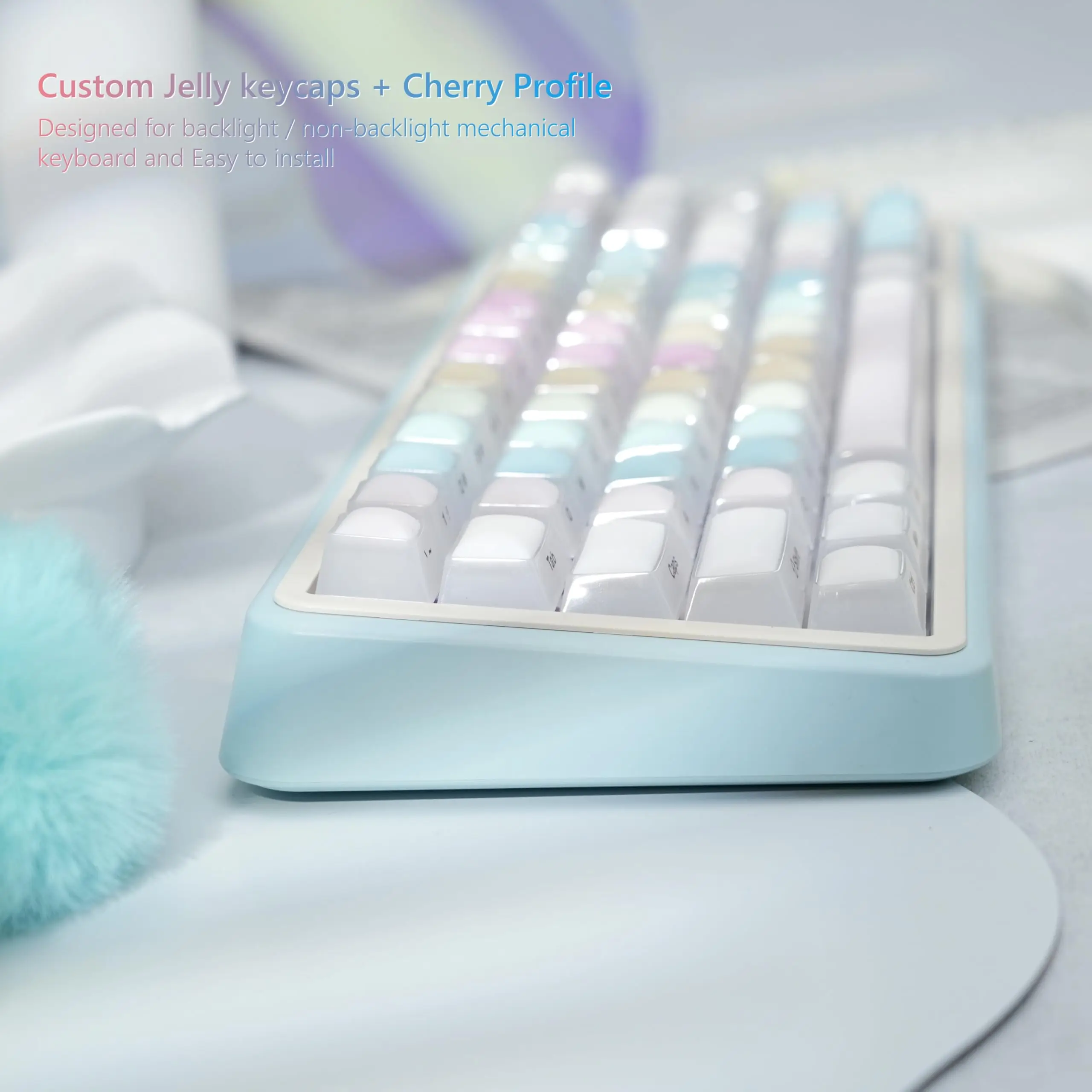 Womier Rainbow Rubber Keycaps Custom Keyboard Keycaps Cherry Profile Clear Jelly Keycaps for Cherry MX Switches Gaming Keyboard