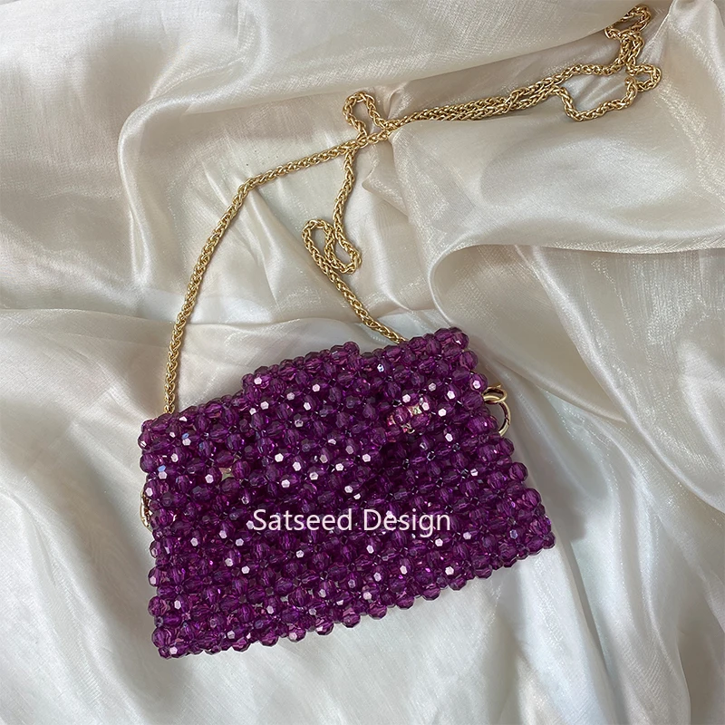 Imagem -03 - Purple Bead Shoulder Purses Hand-woven Celebridade Design Original Ladies Party Bolsa Cor Personalizada Artesanal Simples