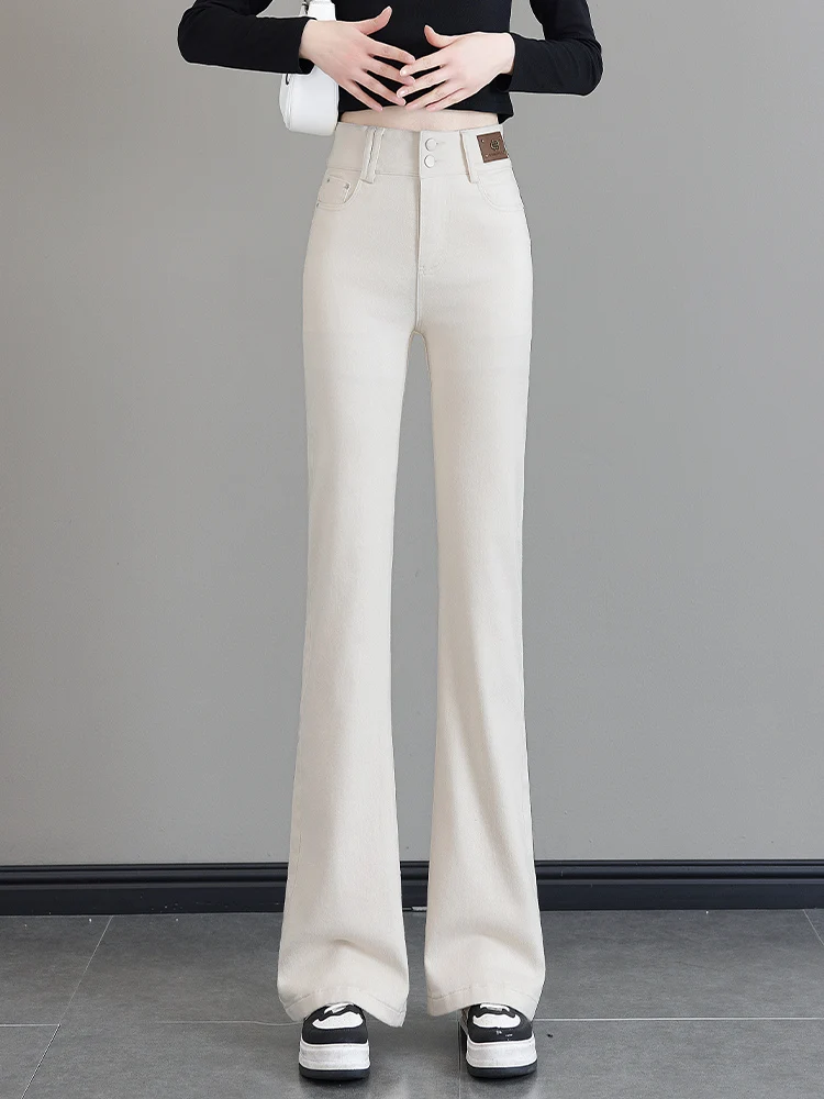 

High Waist Slimming Casual Straight Leg Jeans Women's Spring Autumn Bell Bottom Pants Elastic Stretch Denim High Waist Jeans