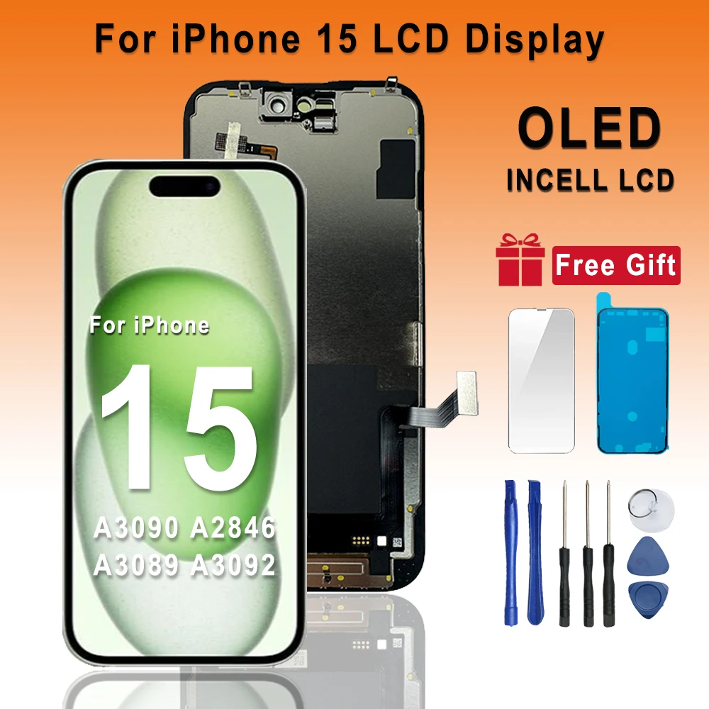 OLED Pantalla For iPhone A3090 A2846 A3089 A3092 Premium For iPhone 15 LCD 3D Touch Screen Digitizer Assembly Replacement Parts
