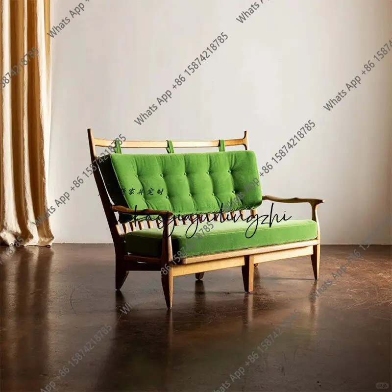 

French vintage green fabric solid wood sofa living room café hotel B&B leisure armrest sofa chair
