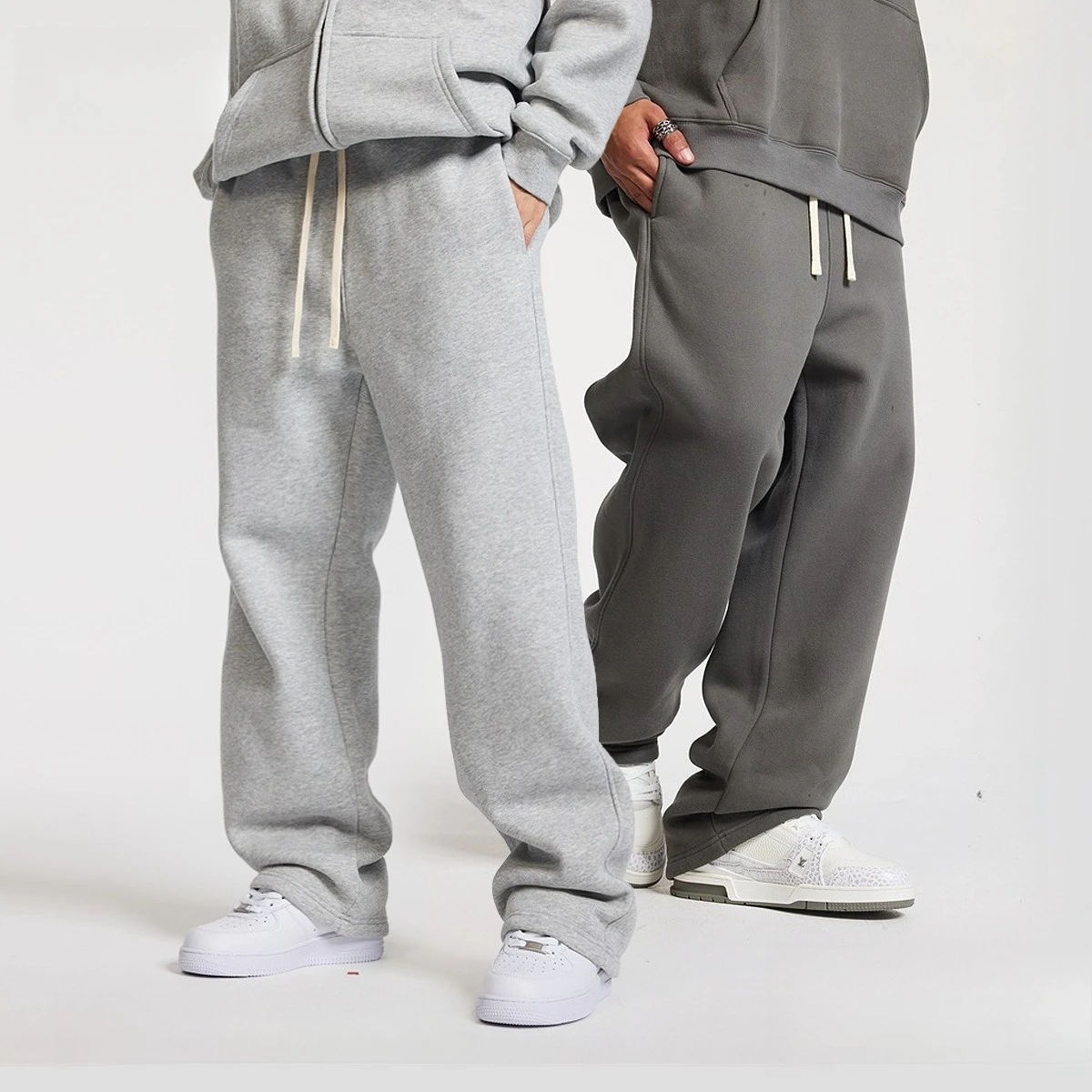 

Unisex Hip Hop Streetwear Sweatpants - Heavyweight Fleece-Lined Straight-Leg, Loose Fit Winter Pants with Drawstring Waist