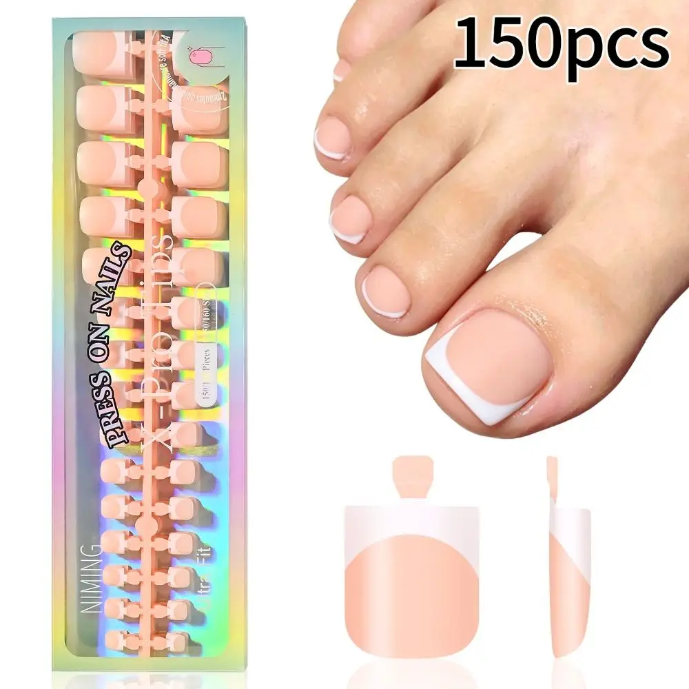 150pcs New French False Nails Full Cover Short Square Press on Toenails 15 Sizes Toe Extension False Toenails DIY Home Manicure