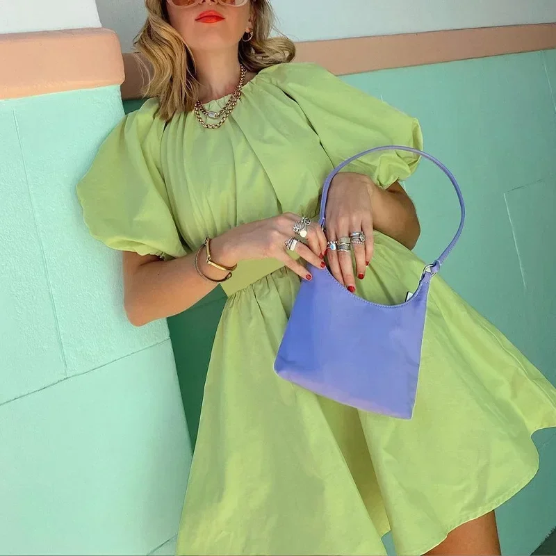 

Green Puff Sleeve Elegant Woman Summer Shirt Dresses Female Zipper Fashion Spring Vintage Sexy Backless Casual Vestido New