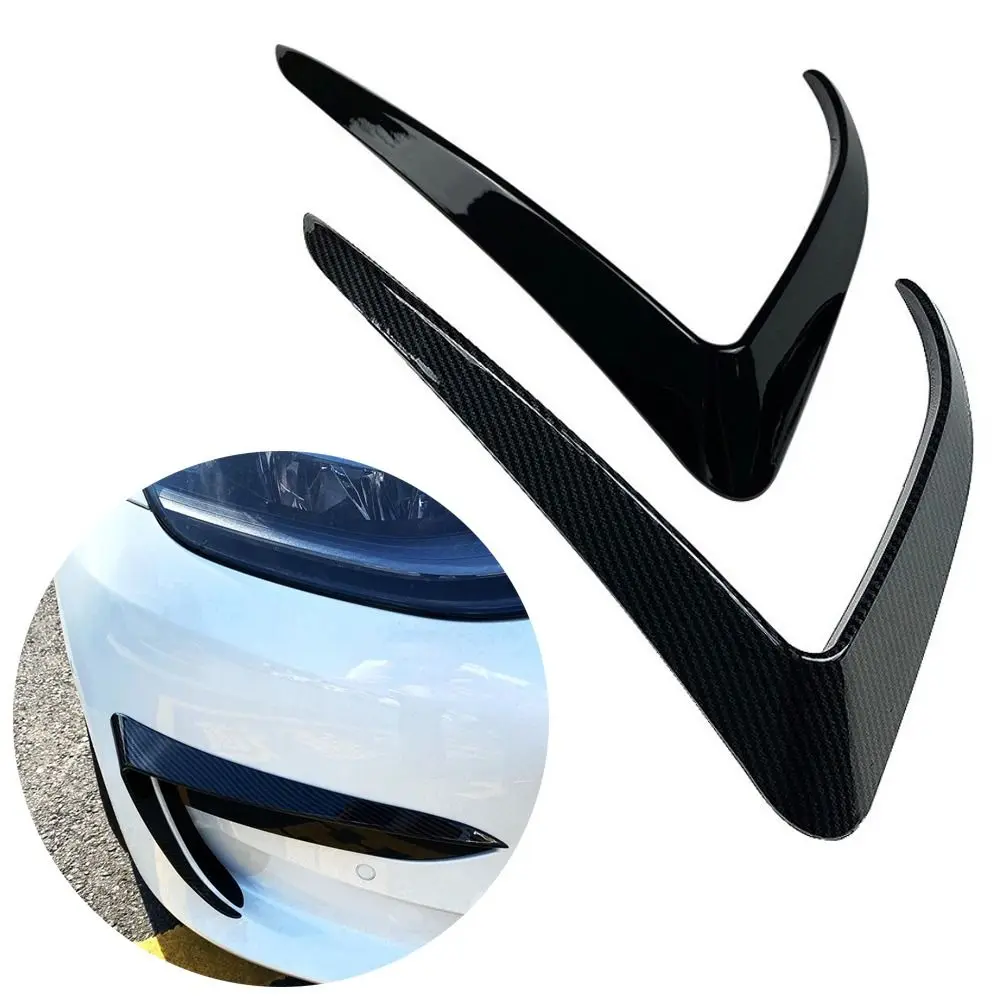1Pair Glossy Black Fog Lamp Wind Fin Spoiler Carbon Look Body Kit Fog Light Eyebrow for Tesla Model 3 2017+ Model Y 2019-2024