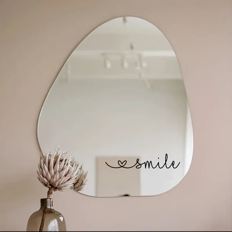 Autocollant Miroir « Smile Heart » en Lettres Calligraphiées, Autocollant Lettres Imperméable Auto-Adhésif, Décoration Esthétique pour Miroir de Salle de Bain