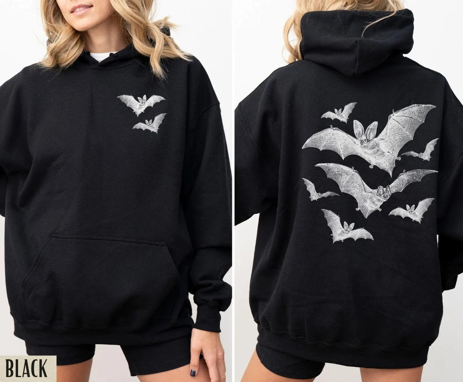 

Cozy and Breathable Cotton Hoodie with Charming Bat Prints Designed for Desire To Combine Comfort with A Dash of Gothic Charm
