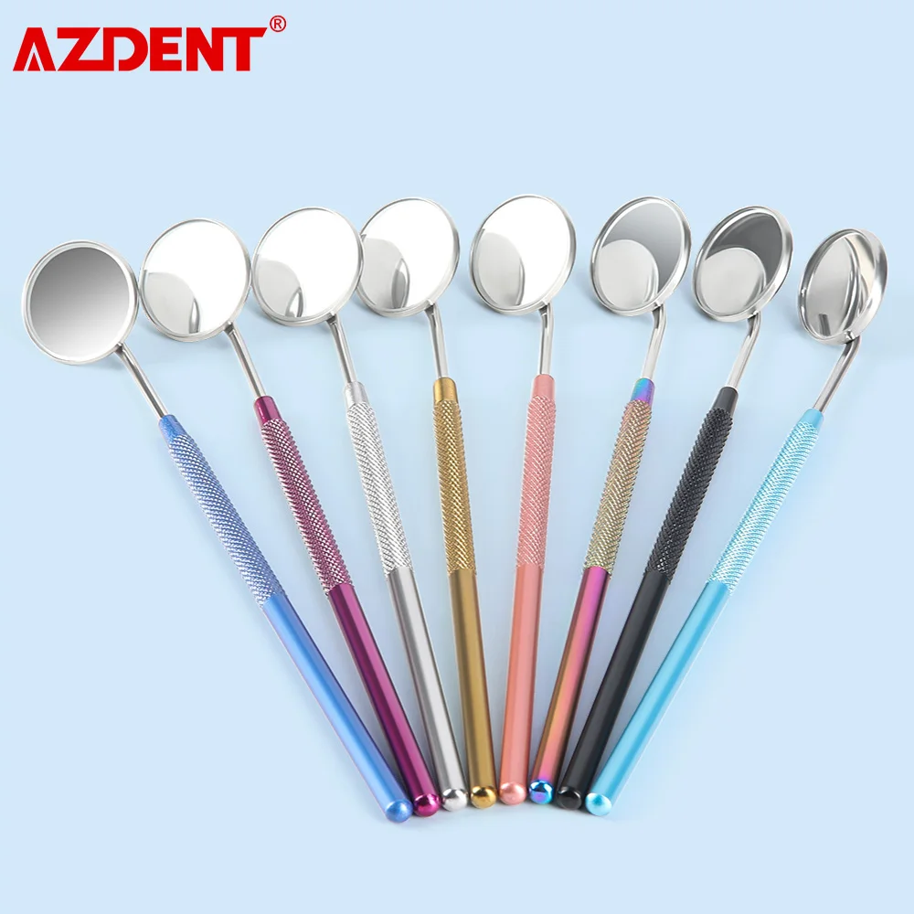 8pcs/set AZDENT Dental Mouth Mirrors Colorful Reflectors Stainless Steel Non-slip Handle Dentistry Material Dentist Tools