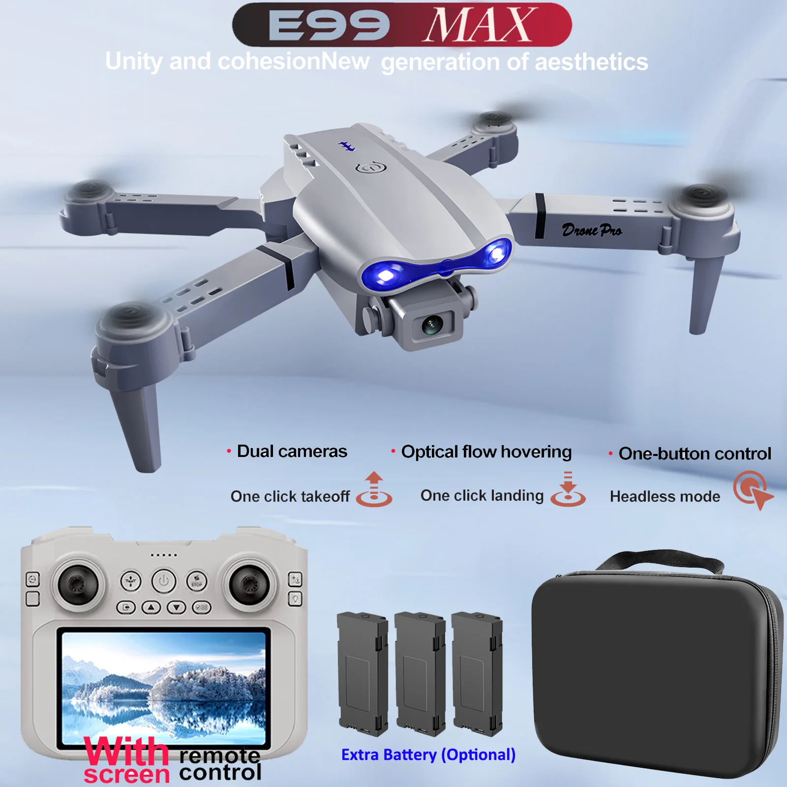 Nuevo Dron E99 MAX con cámara Dual HD modo sin cabeza fijación de altitud Control remoto con pantalla RC Quadcopter juguete para niños regalo