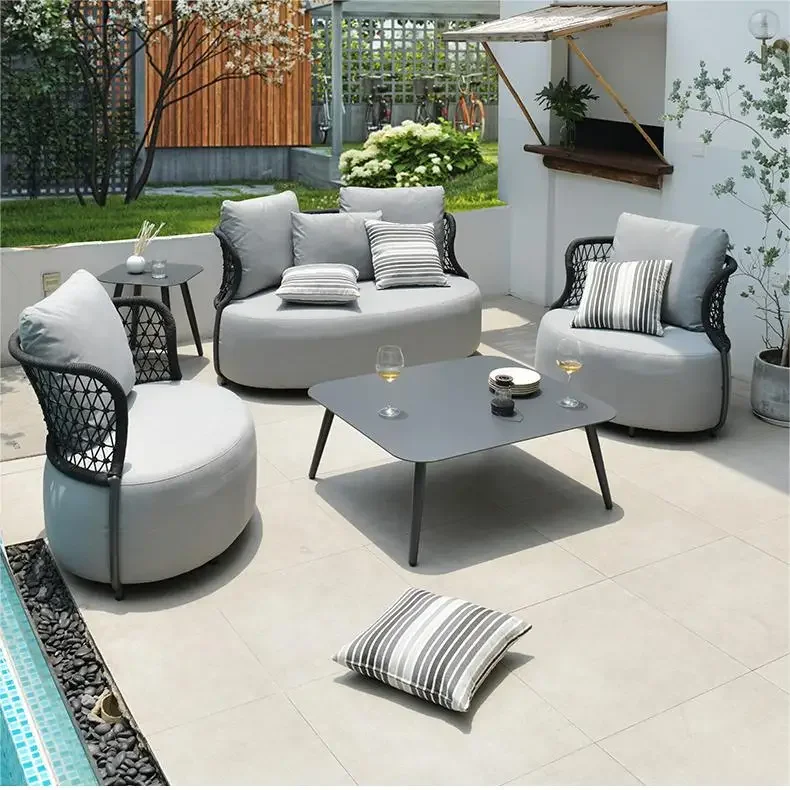

Furniture Sectional lounger Patio balcony Brushed aluminum outdoor Hotel resort Villa garden sofa outdoor furniture set