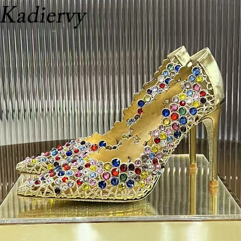 

Luxury Crystal Women Pumps Pointed Toe Hollow Outs Summer Shoes Woman Rhinestone Party Wedding Shoes High Heels Women's Shoes