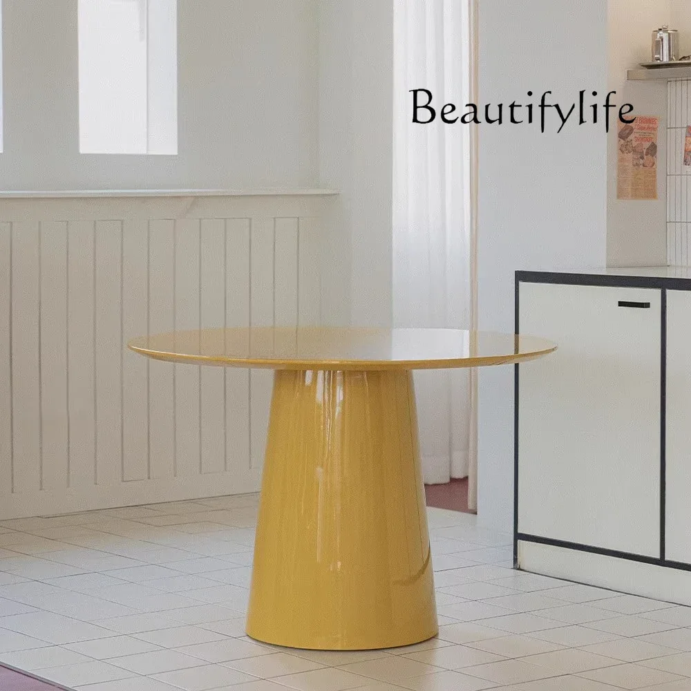 N45 Good-looking designer solid wood round dining table household marble table ash wood high-end fashion