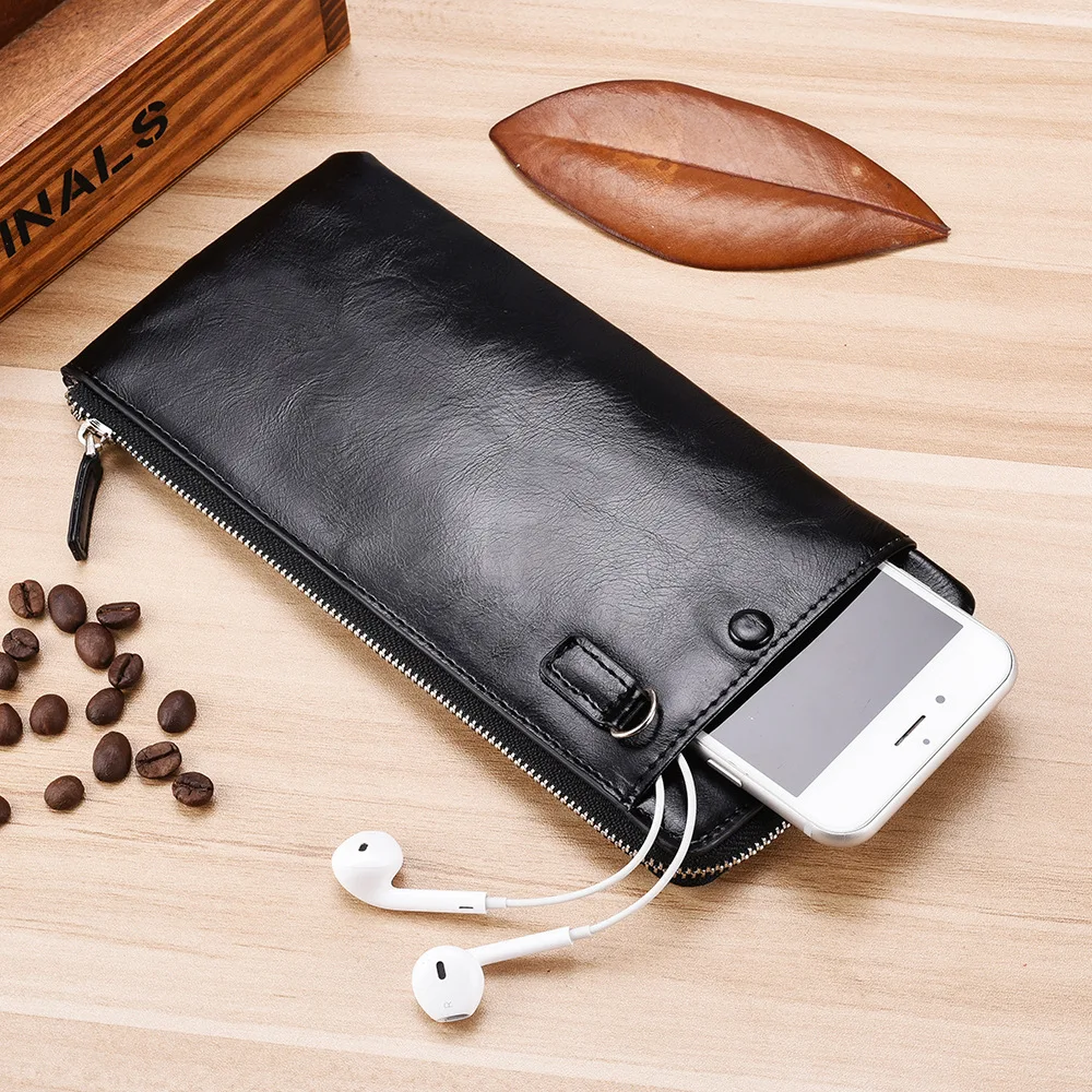 Men Classic Long Wallets Multi Slot Card Holder Male High Quality Large Capacity Ultra-thin Leather Wallet Zipper Phone Pouch