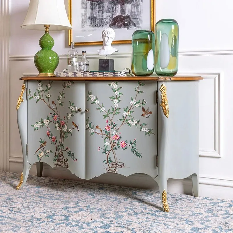 

luxury birch sideboard, living room, classical hand-painted entryway, carved beautiful home decoration cabinet, storage cabinet