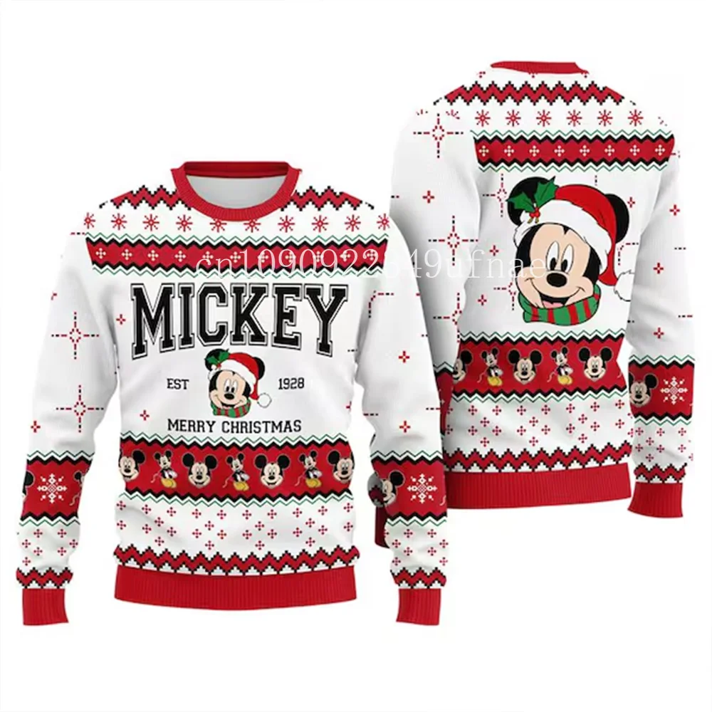 Sweater Natal anak-anak, Sweater kartun pasangan, Minnie Mouse Disney, Sweater natal jelek, Hoodie Minnie, hadiah Natal untuk anak laki-laki dan perempuan