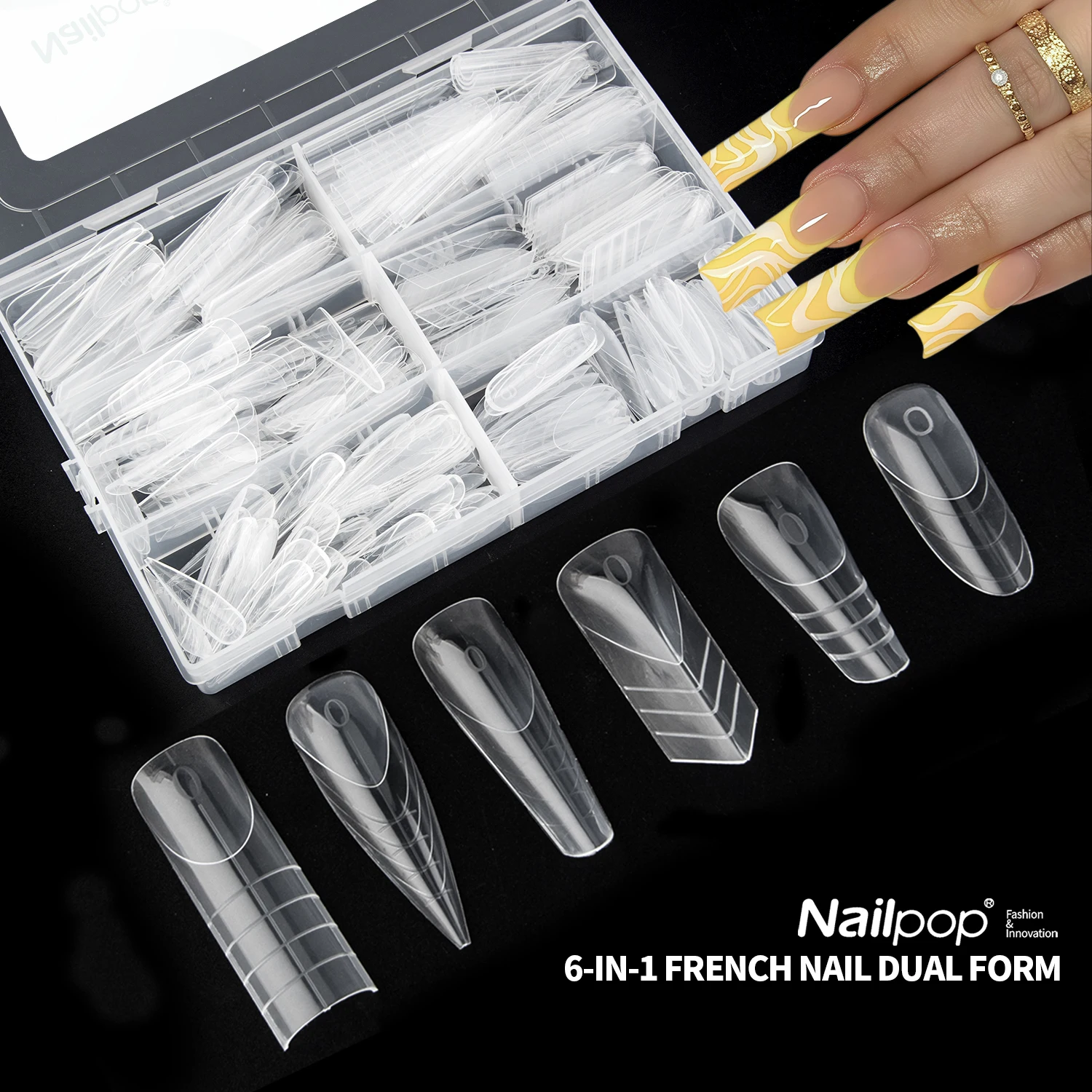 Nailpop 6in1 French Nail Dual Form 360pcs 6 Shapes Reusable Gel Nail Extension Molds Manicure Tool  DIY Nail Art Salon Creation