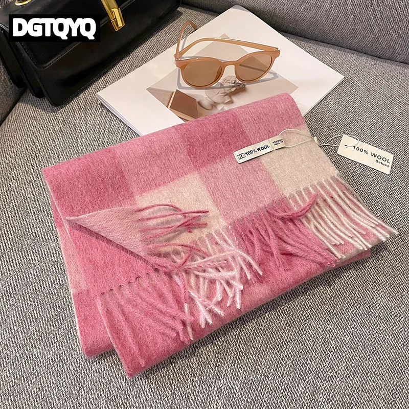 

Шарф из 100% чистой шерсти, женский зимний теплый кашемировый платок, шахматный дизайн, аксессуар для пары, ветрозащитный шарф премиум-класса