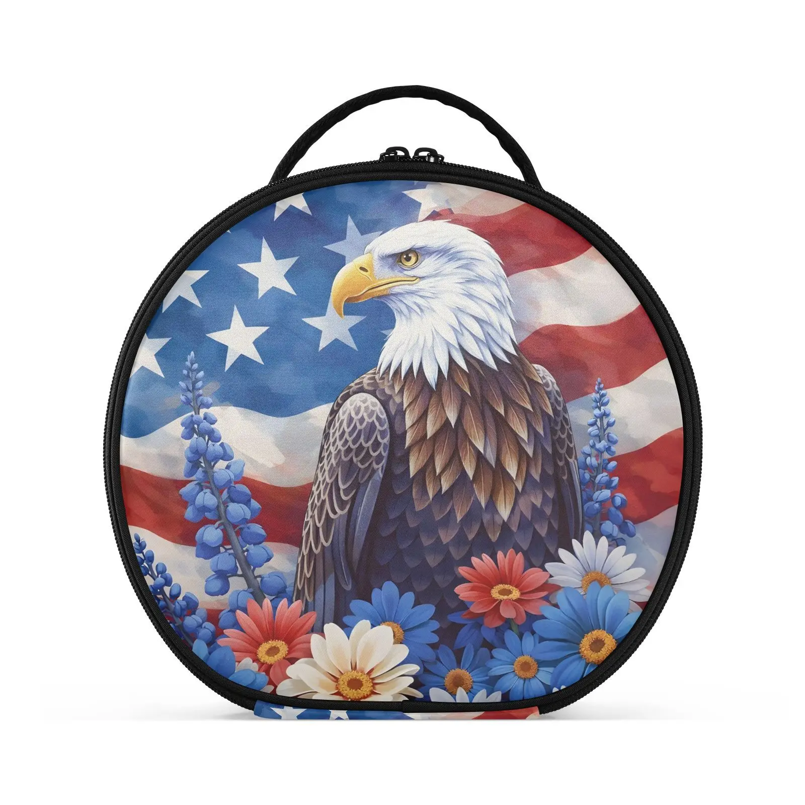 Neceser de Maquillaje Redondo y Rígido, Organizador de Cosméticos de Viaje para Mujer, con Diseño de Búho y Bandera Estadounidense, Estuche de Maquillaje, Bolsa de Aseo, Nuevo