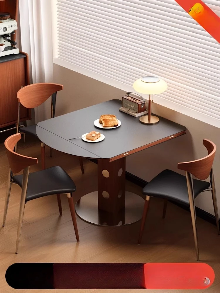 

Foldable small apartment household simple retro square circle dual-purpose dining table and chair combination