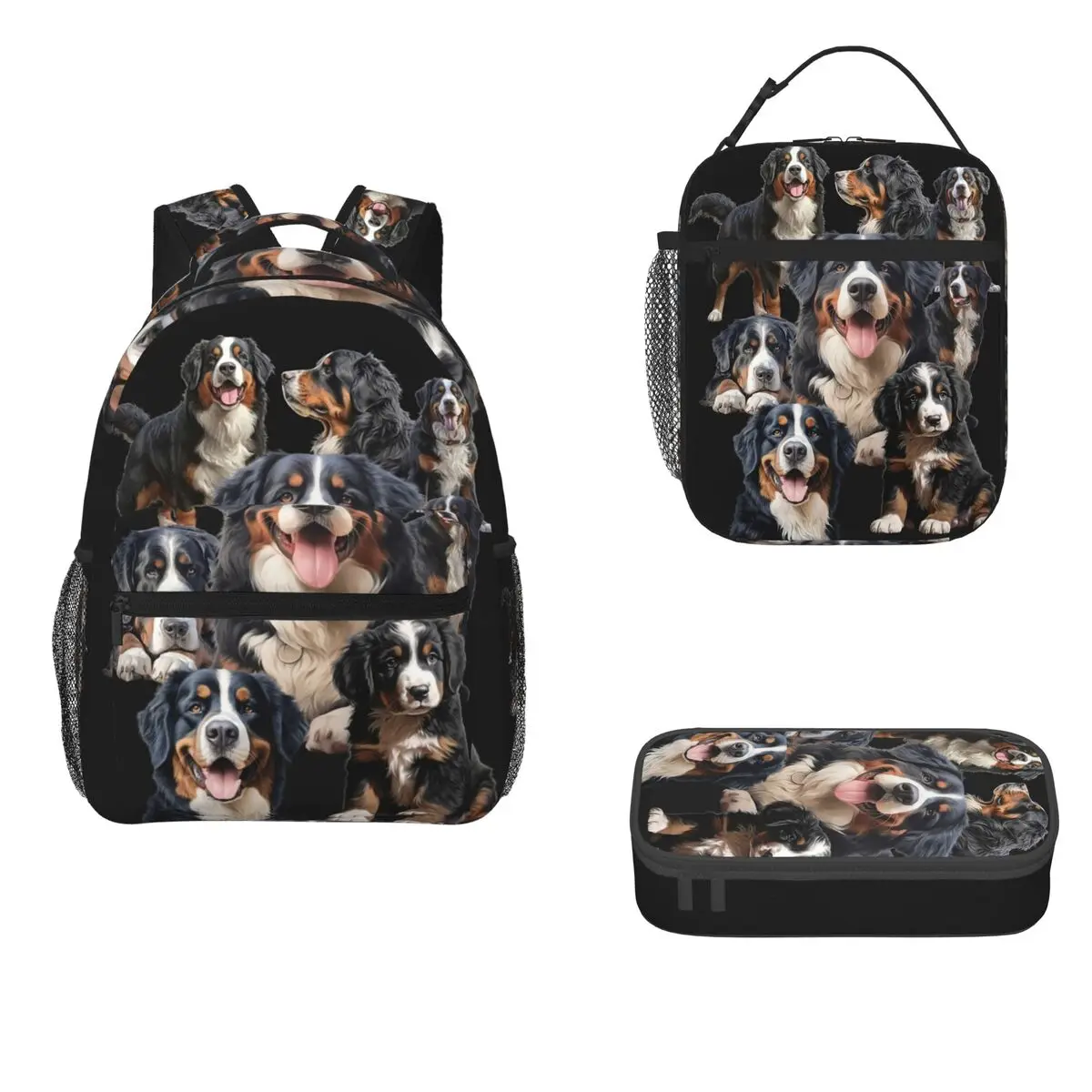 

Bernese Mountain Dog Backpacks Boys Girls Bookbag Students School Bags Cartoon Kids Rucksack Lunch Bag Pen Bag Three-Piece Set