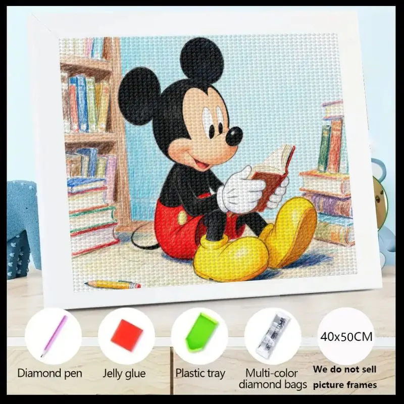 1 szt. Disney Myszka Miki czytający książkę, diamentowy haft 5D DIY, pełny zestaw do samodzielnego wykonania, uroczy zestaw artystyczny z postaciami z kreskówek dla dzieci