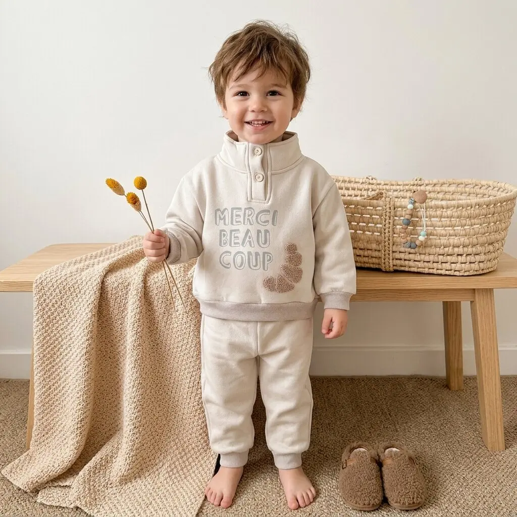 Baby Boys Girls 2Pcs Outfit Letter Print Stand Collar Sweatshirt+Pants Set, Soft Casual Toddler Autumn Tracksuit
