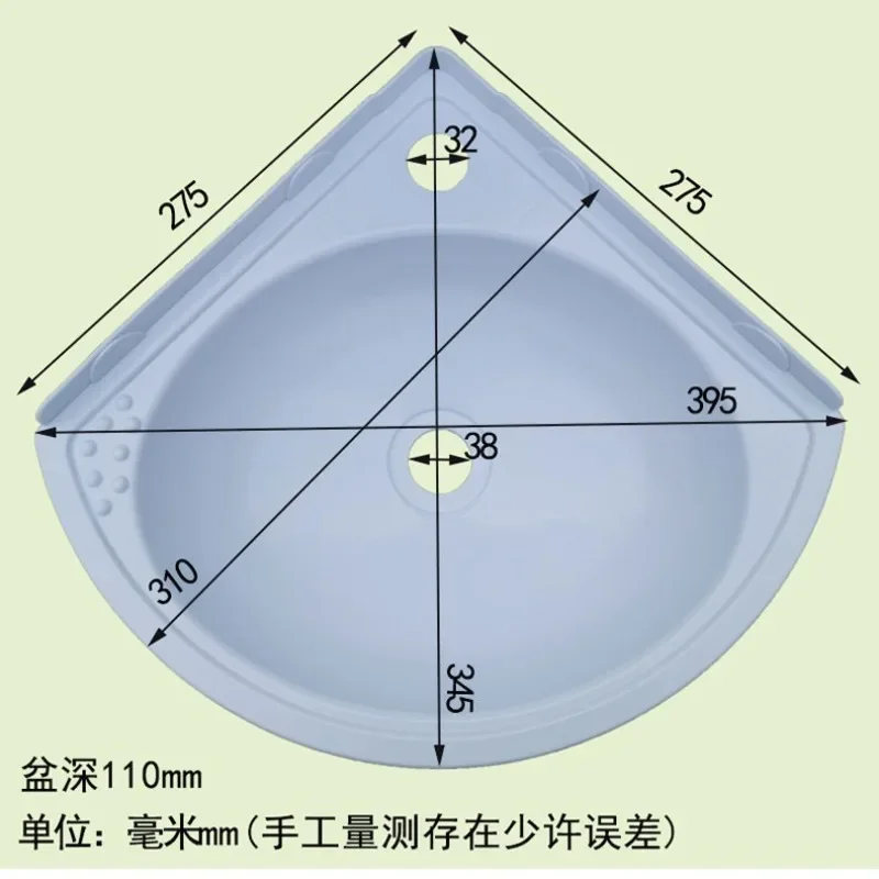Triangular Corner Handwashing Sink Plastic Fan-shaped Hanging Wall Basin Simple Bathroom No Drilling Required for Rental House