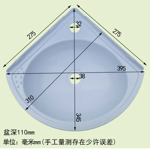 Imagen 1 del producto Fregadero de esquina Triangular para lavarse las manos, lavabo de pared colgante de plástico en forma de abanico, baño Simple, No requiere perforación para casa de alquiler