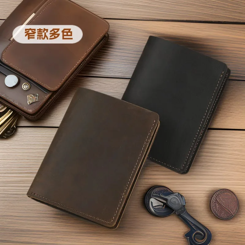 LD-Q013 Simple Crazy Horse Leather Men's Bag, Real Bull Pickup Bag, Simple Retro ID Card, Driver's License Wallet