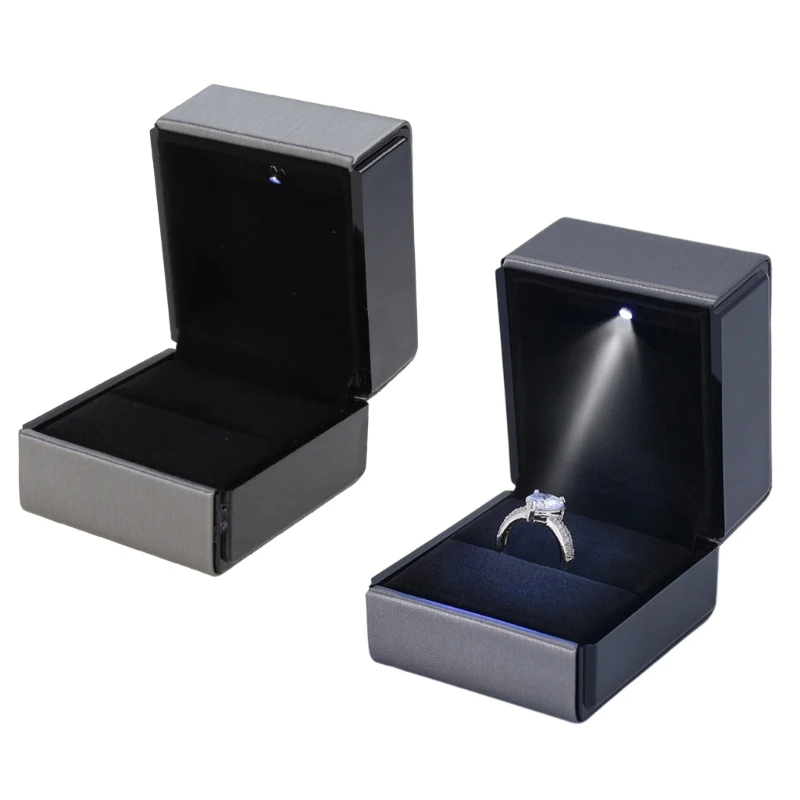 

Square Jewelry Display Gifts Box LED Light Proposal Wedding Engagement Ring Box