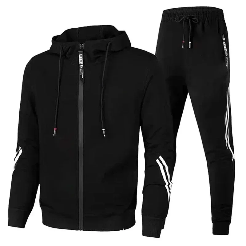 

Men's 2PCS Tracksuit Striped Zip Up Hoodie + Jogger Pants Casual Sports Set