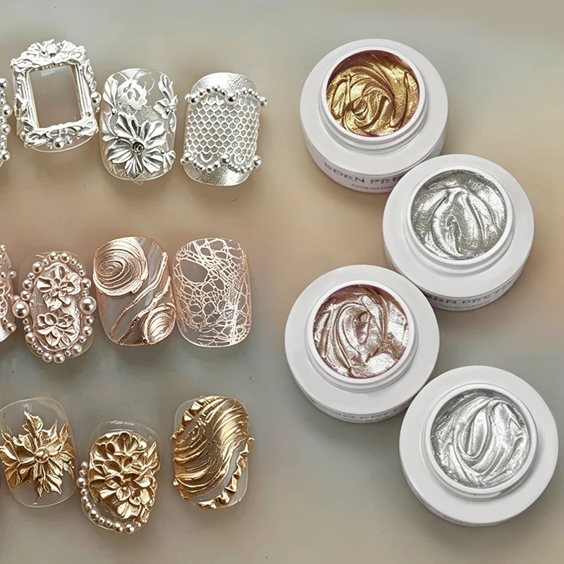 BORN PRETTY Gold Silber Metallic Malgel 5ml 3D Metall-Liner Super Heller Metalleffekt Zeichnen von Streifen UV-Gel Lack