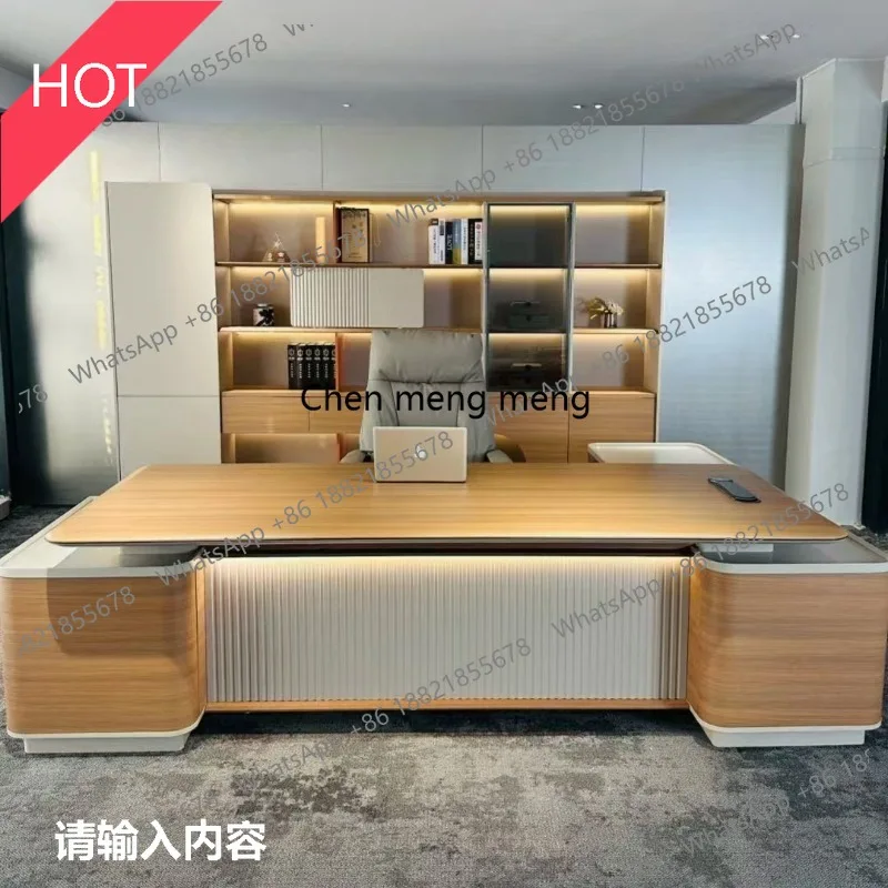 

03A Chairperson, General Manager Office Solid Wood Office Boss Desk Painting Simple Modern President Desk Large Class Desk