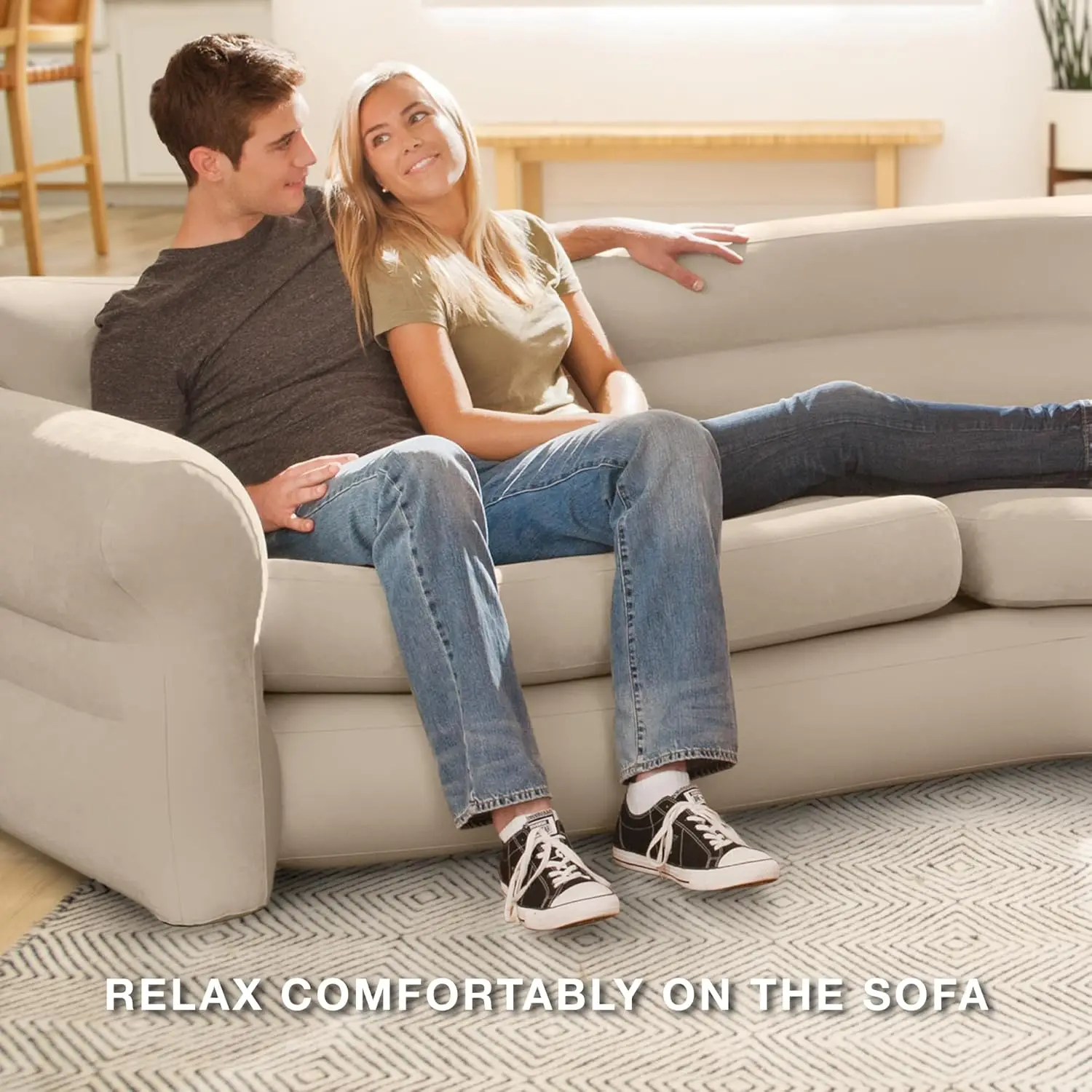 68575EP Inflatable Corner Sofa: L Shaped  Indoor Use  2-in-1 Valve  880lb Weight Capacity  101” x 80” x 30”