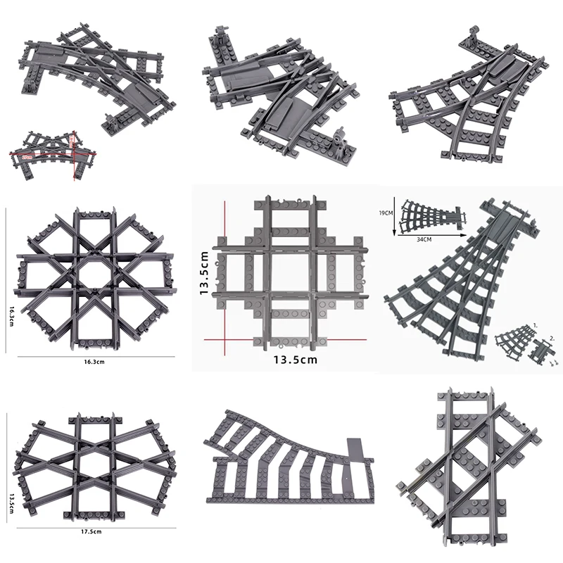 

Городской железнодорожный путь, аксессуары, строительные блоки, свободные детали, рельсы, прямые/изогнутые/расные детские игрушки для самостоятельной сборки, MOC, кирпичи, игрушки