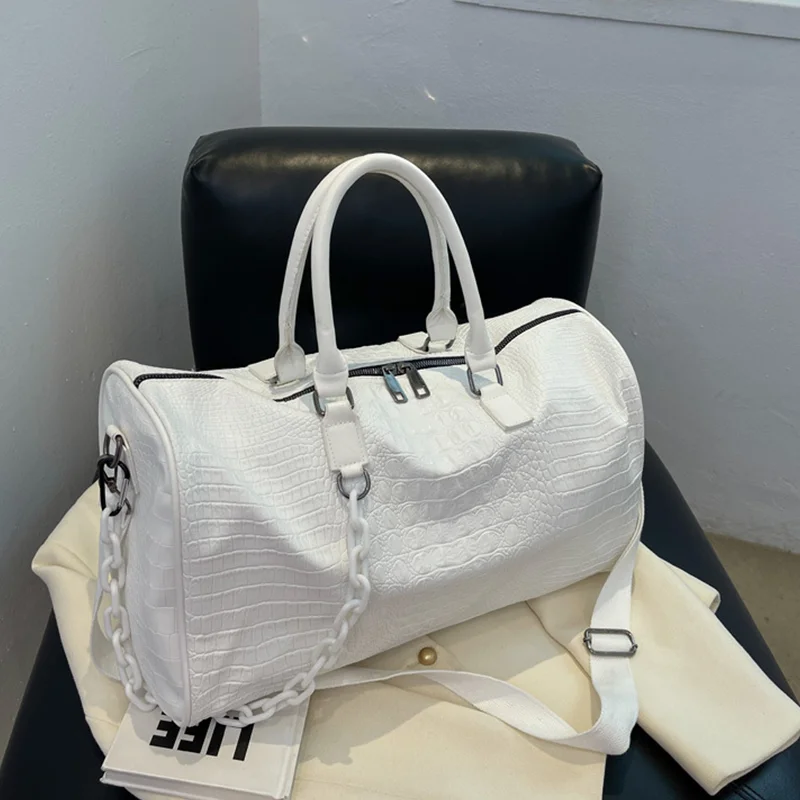 crocodile-pattern-pu-leather-travel-duffel-bag-large-capacity-waterproof-gym-bag-overnight-weekender-bag-with-chain-for-women