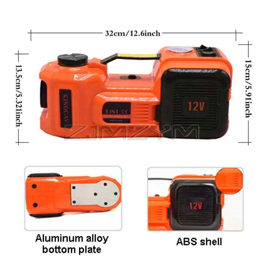 12V 5Ton Car Electric Hydraulic Floor Jack, Tire Inflator Pump and LED Flashlight 2 in 1 Set With Safe Hammer