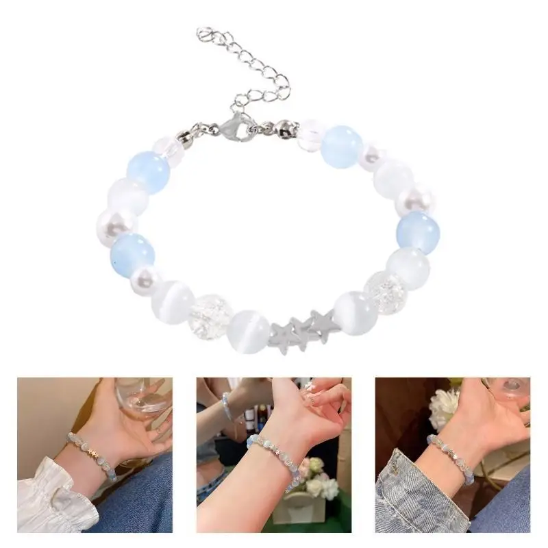 

31BB Eye Stone Pearl Bead Bracelet Fashion Star Beaded Bangle for Women Wristband