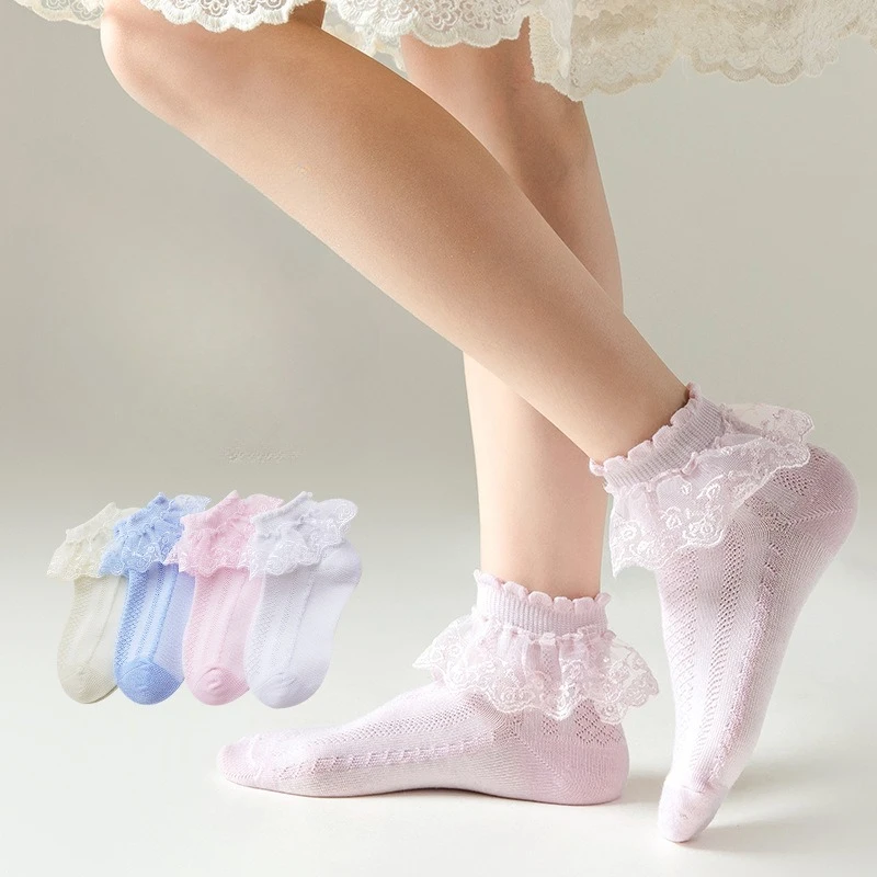 جوارب قطنية مكشكشة للفتيات قابلة للتنفس، جوارب أطفال جاهزة للرقص على طراز الأميرة الرائعة #1