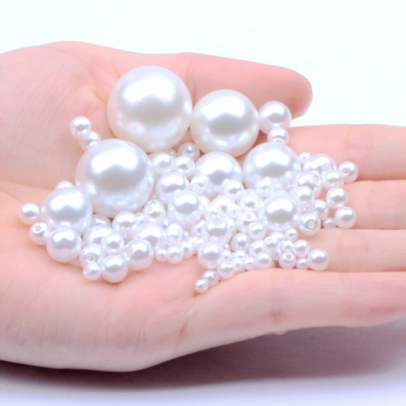 3mm-20mm White/Ivory  With Hole Imitation Round Pearl Beads DIY Jewelry Making Necklace Bracelet Earrings Accessories