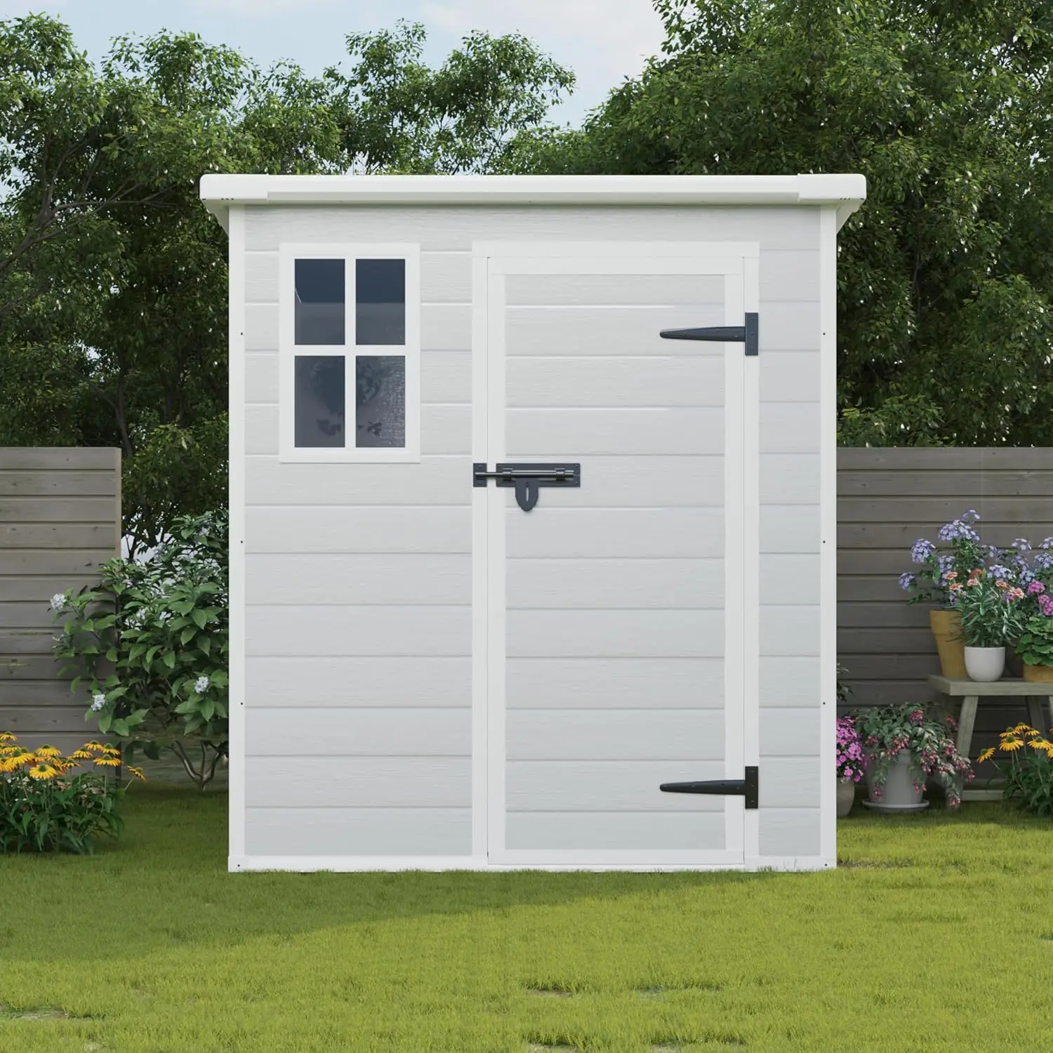 6x6 FT Storage Shed Garden House with Lockable Doors and Vents Waterproof Resin Outdoor Tool Cabinet W/Floor & Window