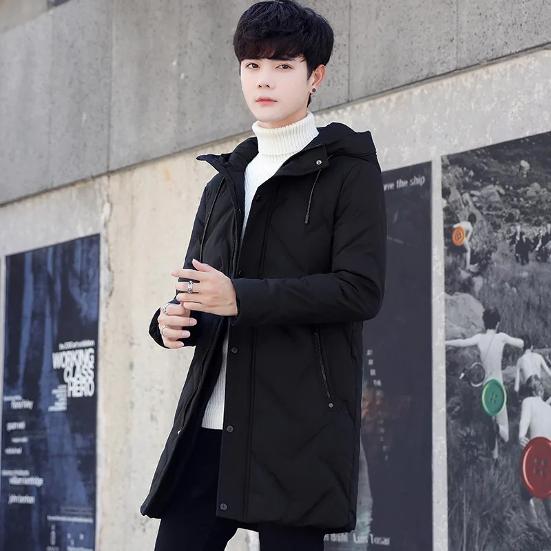 Casual 2024 Winter Men's Mid-Length Hooded Duck Down Jackets Outwear Windproof Warm Puffer Coats Solid Thick Down-Filled Garment