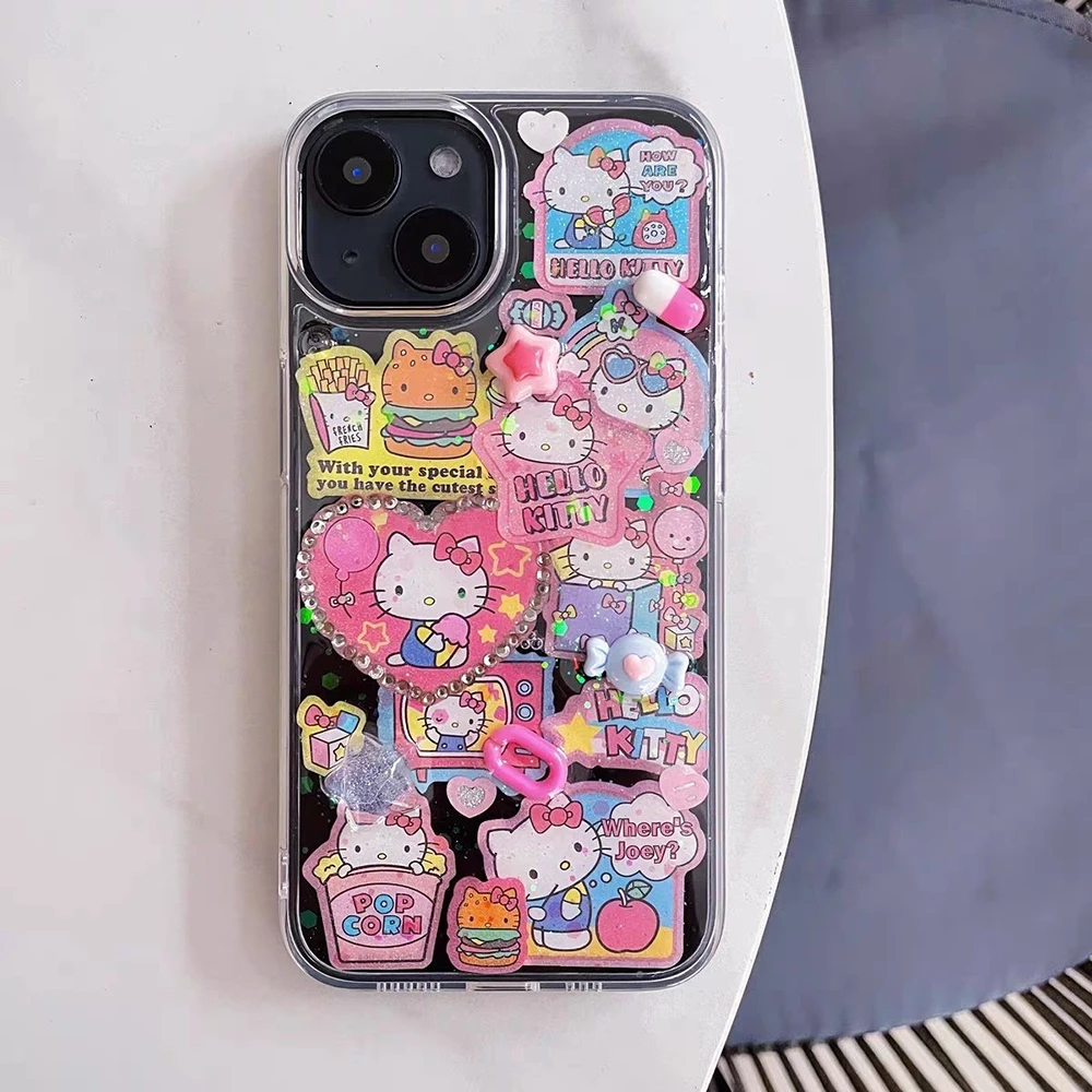 Cartoon Sanrio Kawaii Hello Kitty Dispensing Art Phone Case for Iphone15 15Pro 15Promax 14 13 12 11 Anti Fall Cute Girl Student