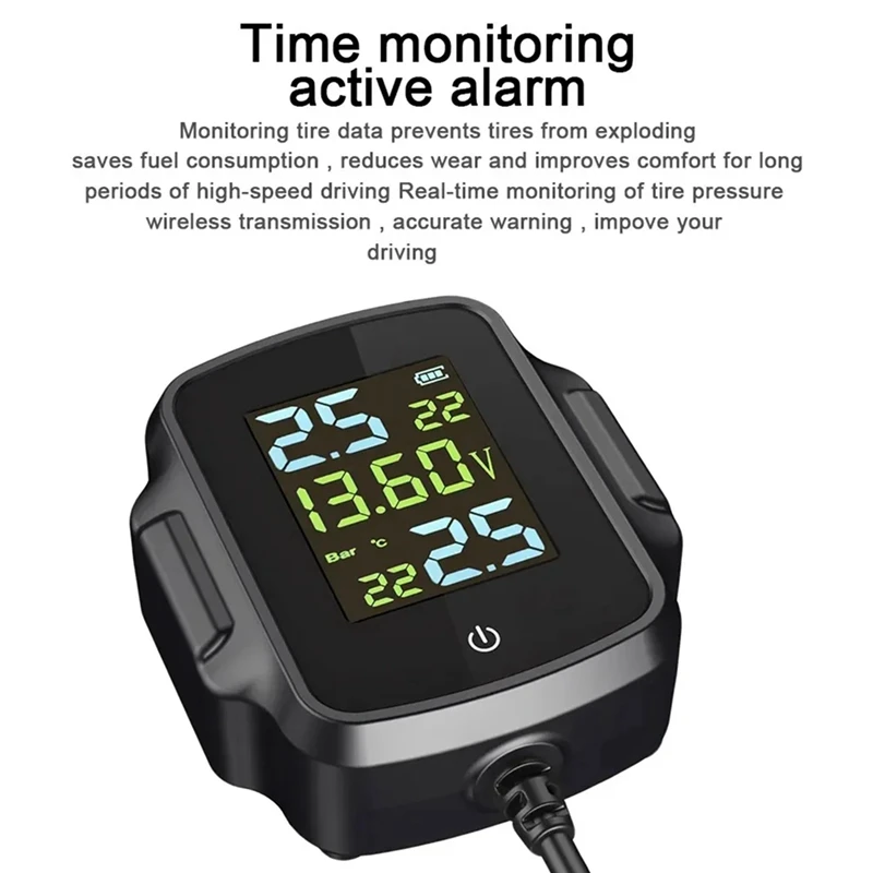 TPMS Motorcycle Tire Pressure Monitoring System With 2 External Sensors Smart Tyre Alarm Kit Universal