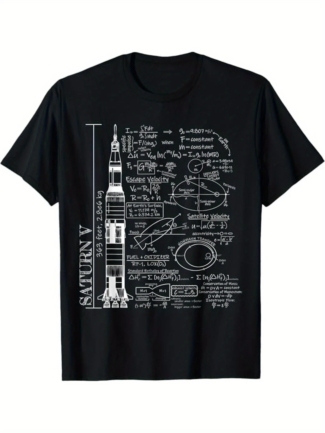 Saturno V Rocket Science Equations Camiseta gráfica masculina Astronomia Engenharia Entusiasta Camiseta de manga curta