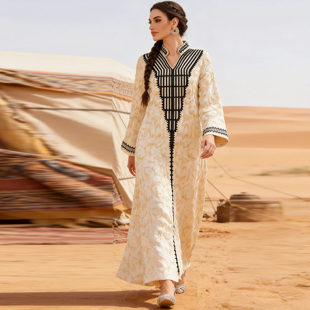 

Праздничное платье-абайя с вышивкой для женщин: Дубайский кафтан, мусульманское платье, исламская джалабия, марокканский кафтан, длинное платье, Vestidos Largo